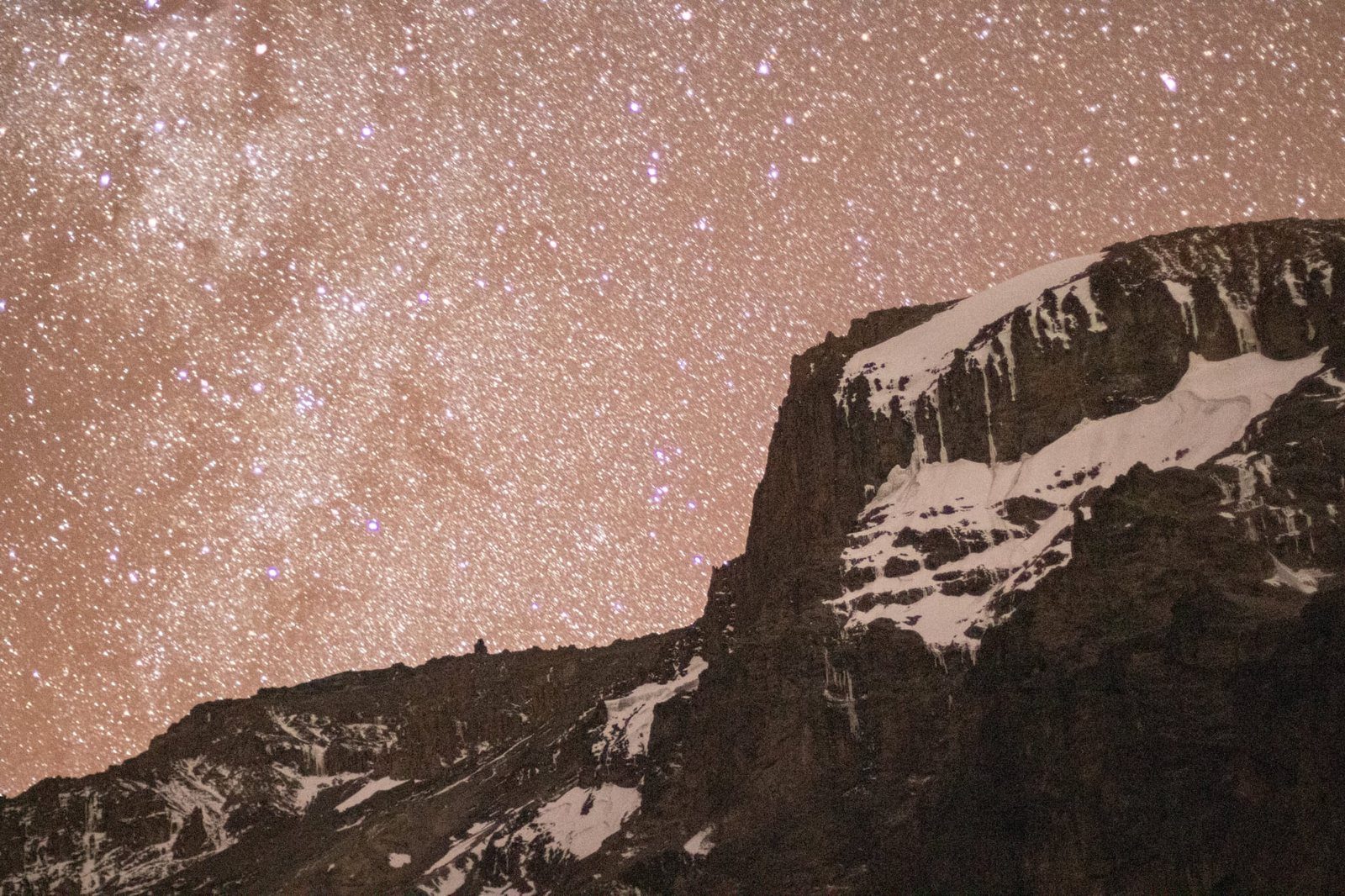 Starlit Kilimanjaro night sky and mountain ridge